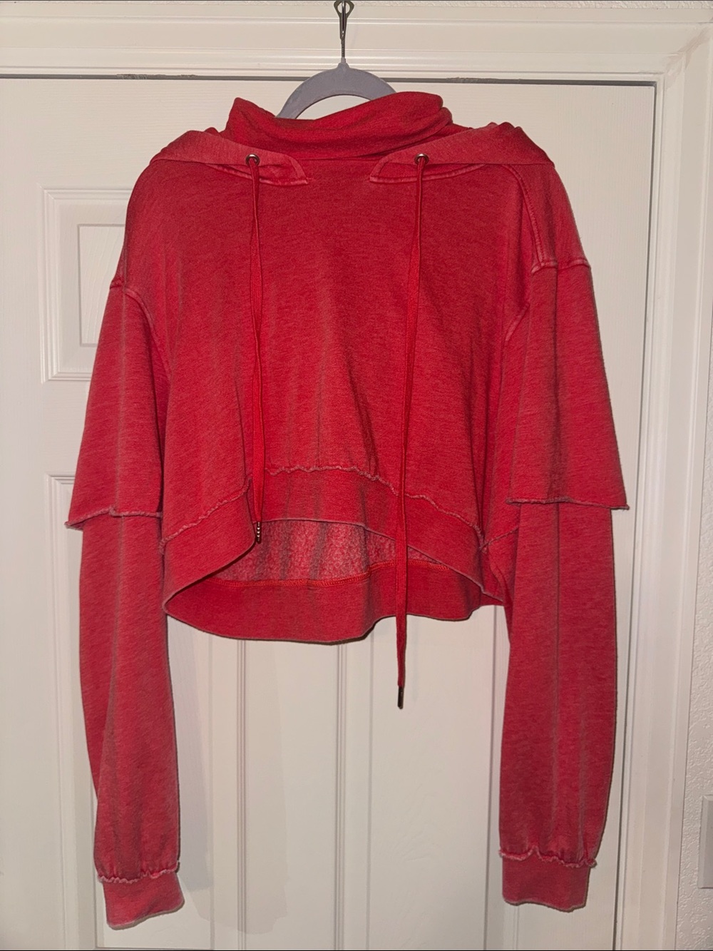 The Laundry Room Red Layered Cowl Neck Cropped Hoodie